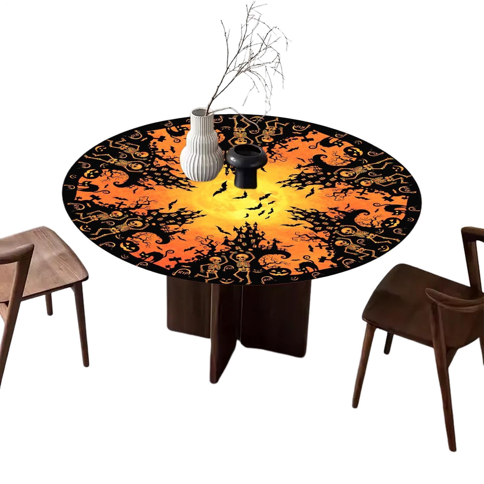 Nappe ronde Halloween imperméable et lavable avec élastique ajusté