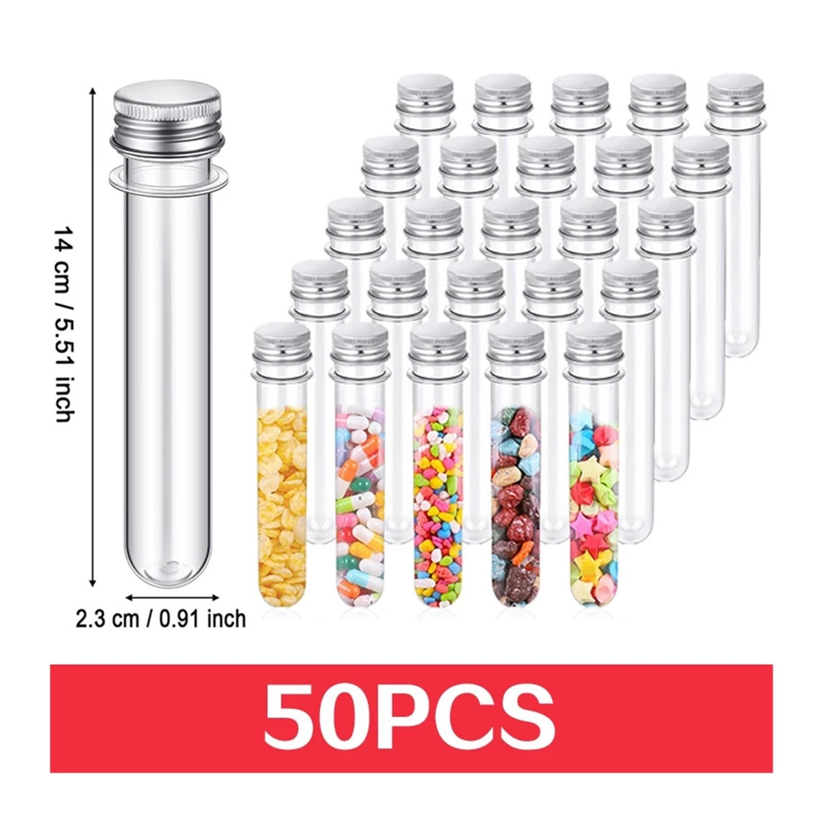 50 szt. naukowych probówek na imprezę 40 ml 25x140 mm przezroczyste plastikowe probówki tubki na cukierki fiolki na sól do kąpieli prezenty świąteczne i urodzinowe