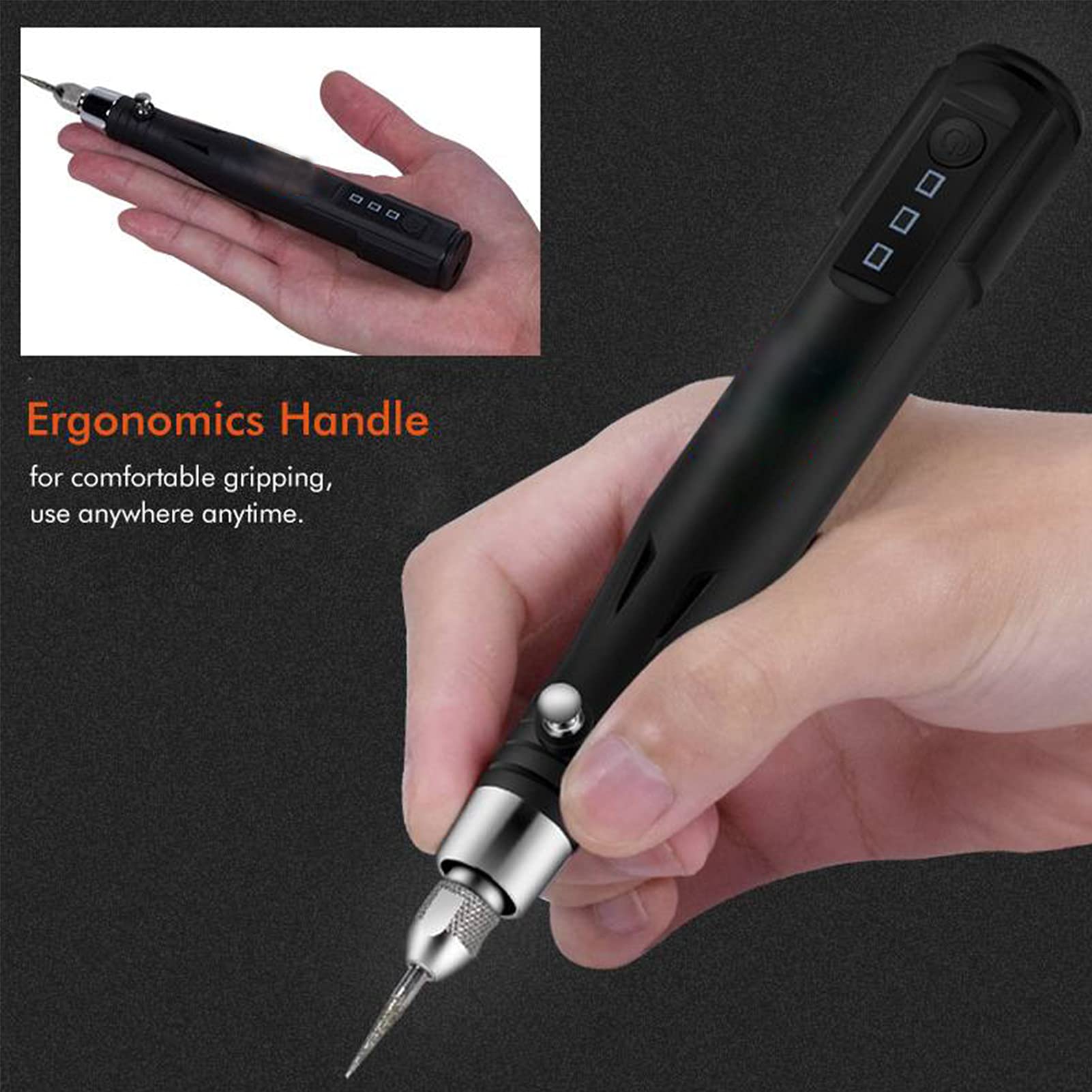 Mini Smerigliatrice Elettrica USB 3 Velocità Multifunzione Nero Modern Minimalist Kit con 9 Teste di Molatura e Accessori