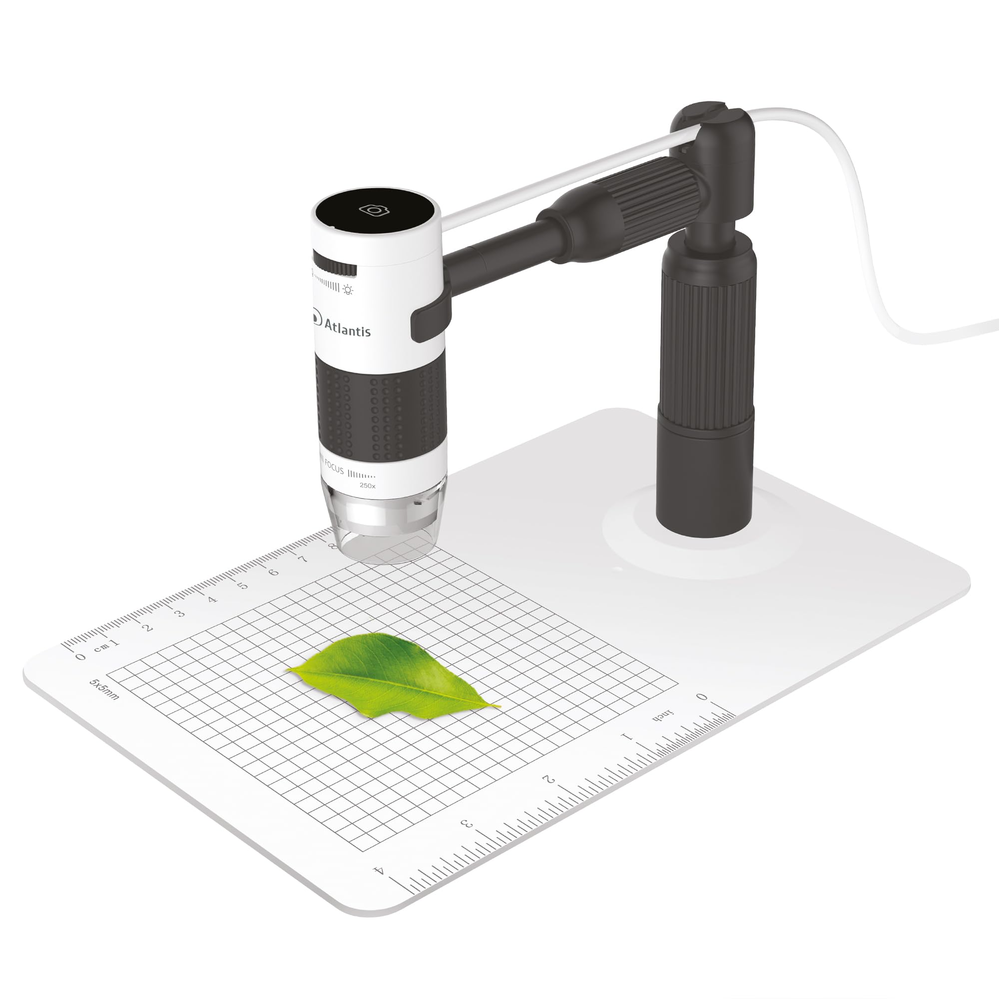 Microscope Numérique USB Magnificateur Agrandisseur Atlantis E45-MS725, Résolution UXGA 1600x1200. Double Feu, Grossissement 60x Et 250x. Réglage Millimétrique Hauteur Et Longueur, PC, Mac Android