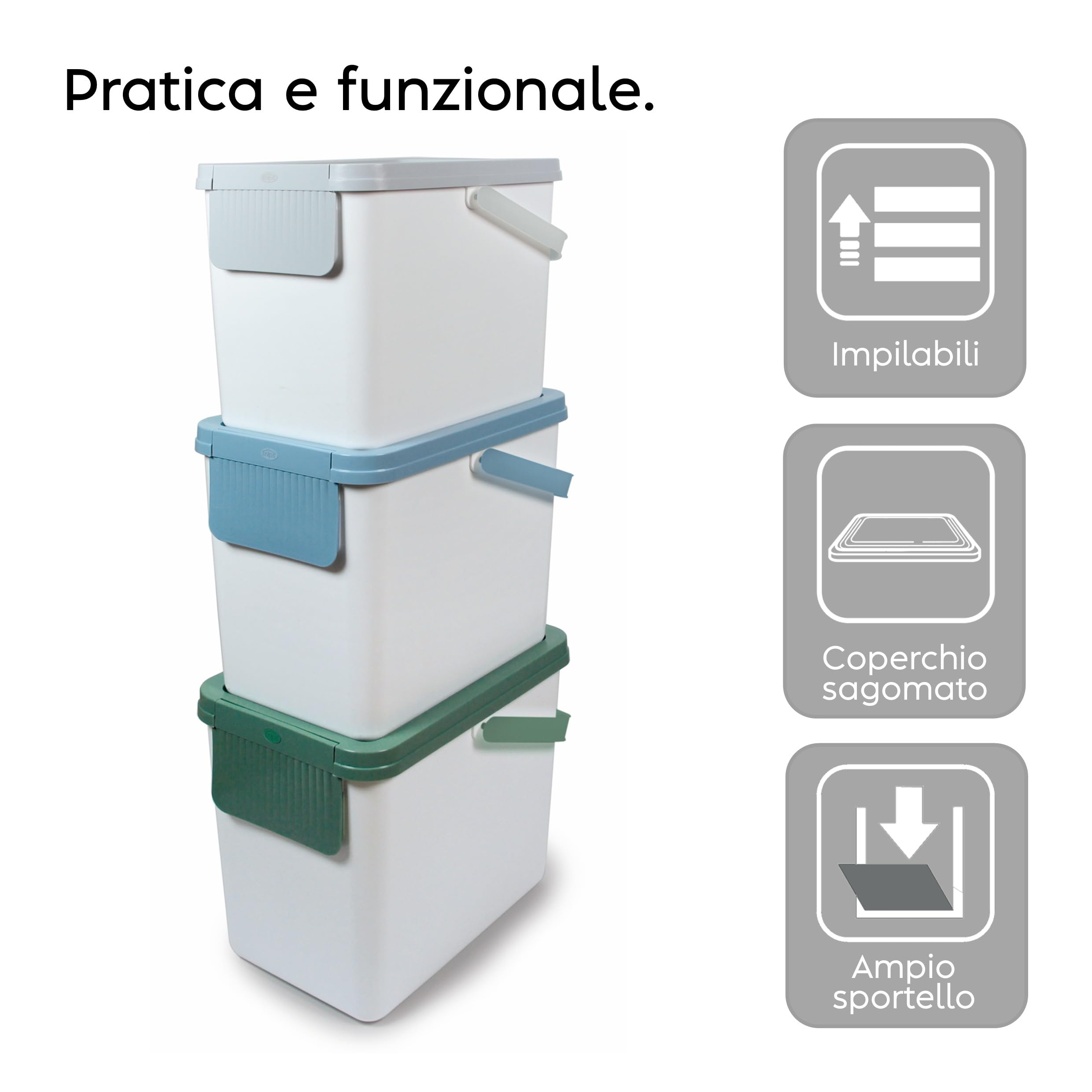 Set 3 Pattumiere Differenziata Snips 25L Bianche - Impilabili, Con Sportello, Made In Italy - Foto 6