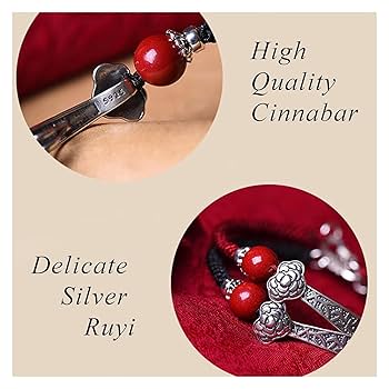 赤いビーズとシルバーチャームのブレスレット Amazon.co.jp: 風水お守りブレスレット、辰砂ブレスレット