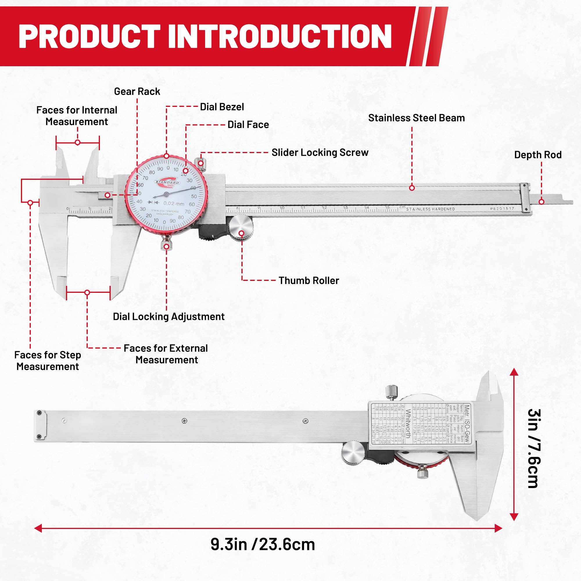 Suwmiarka metryczna z suwmiarką, zakres 0-150 mm, precyzyjna suwmiarka analogowa, dokładność ±0,02 mm, ręczna mechaniczna, metalowa, ze stali nierdzewnej, z 4-kierunkowym pomiarem
