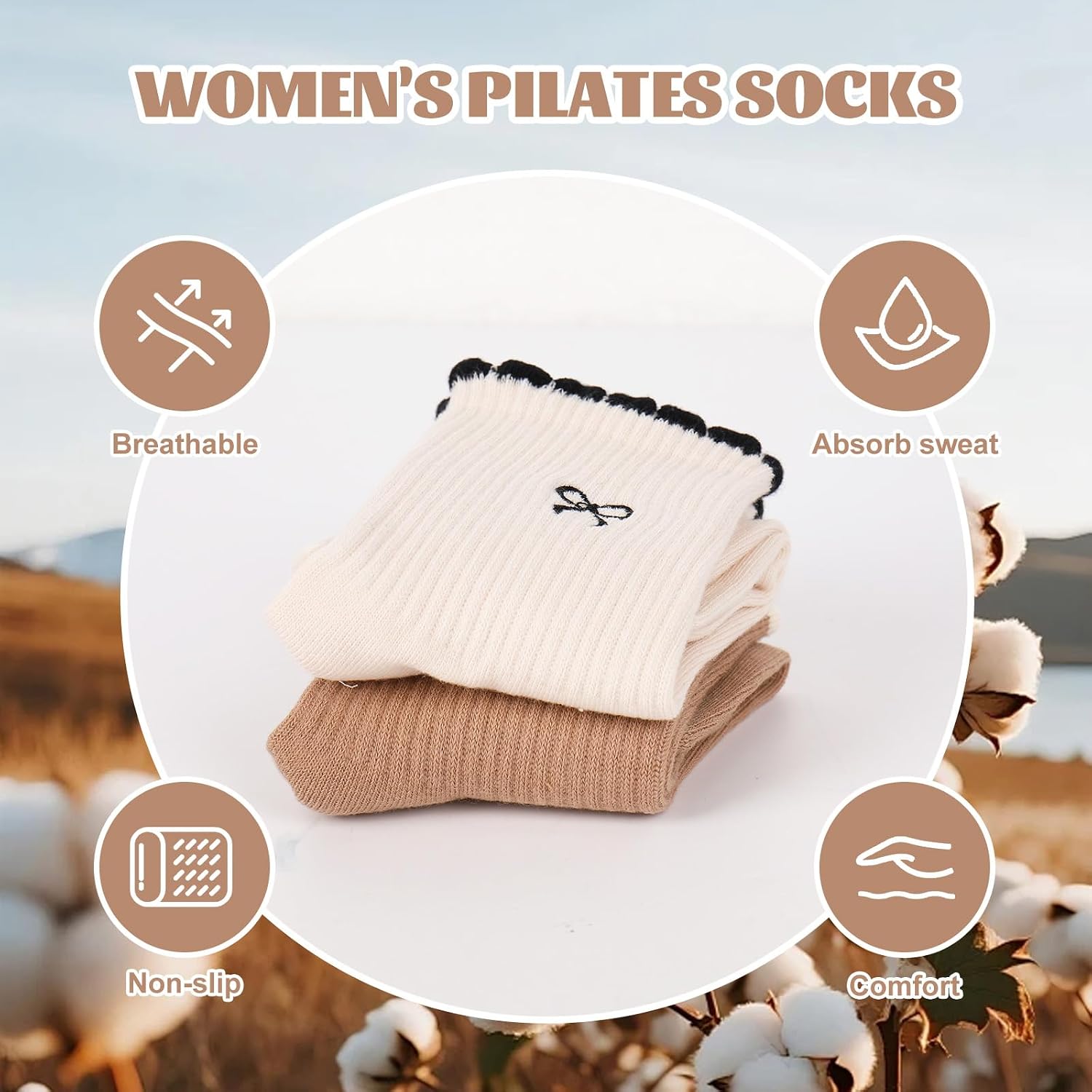 JarThenaAMCS 3 Pair Bow Ruffle Sock Embroidered Crew Cotton Sock, 3 Color image 4