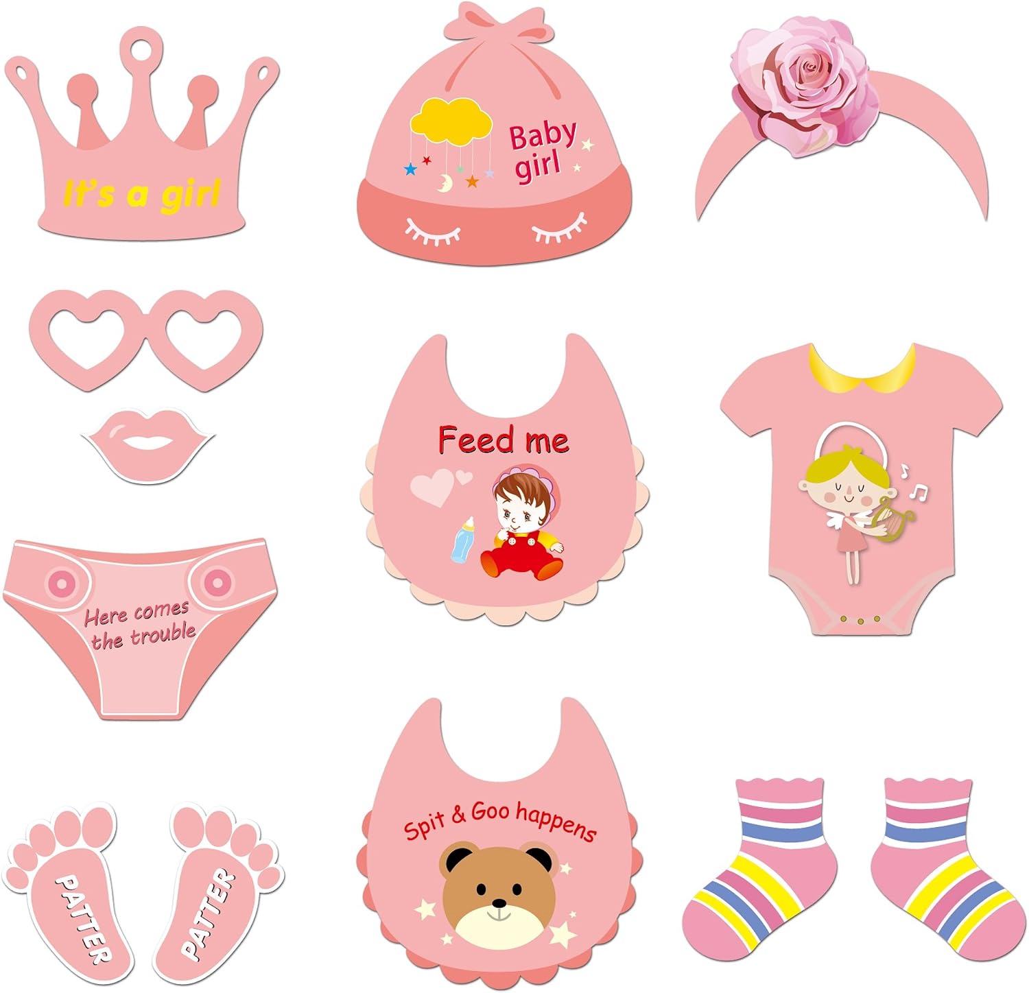 It's a Girl Photo Booth Prop (53Count), Konsait Baby Shower Pink Lovely Baby Bottle Masks Photobooth Props with Sticks for Baby Shower Accessories Newborn Girl Gift Party Favor Supplies Ideas