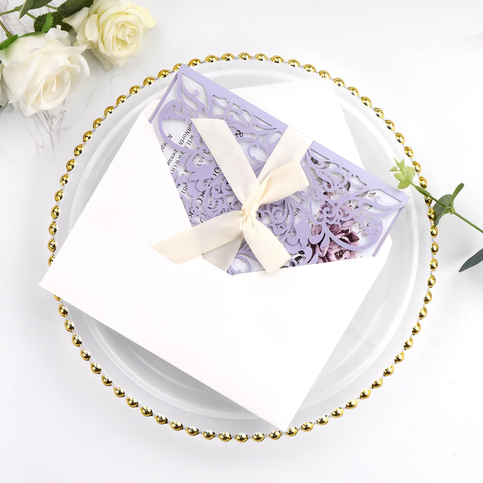 Hochzeitseinladungen mit Umschlägen und RSVP-Karten, lasergeschnitten, Violett, blanko, Hochzeitseinladungs-Set, personalisierte Quinceanera-Karte für Babyparty, Brautparty, Abschlussfeier, 16