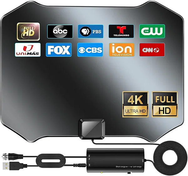 2025 Upgraded TV Antenna Indoor, 1900+ Miles Range Digital Antenna for Smart TV for Local Channels, Indoor HDTV Antenna with Amplifier Signal Booster Support 8K 4K 1080p - Long Thick Coax Cable