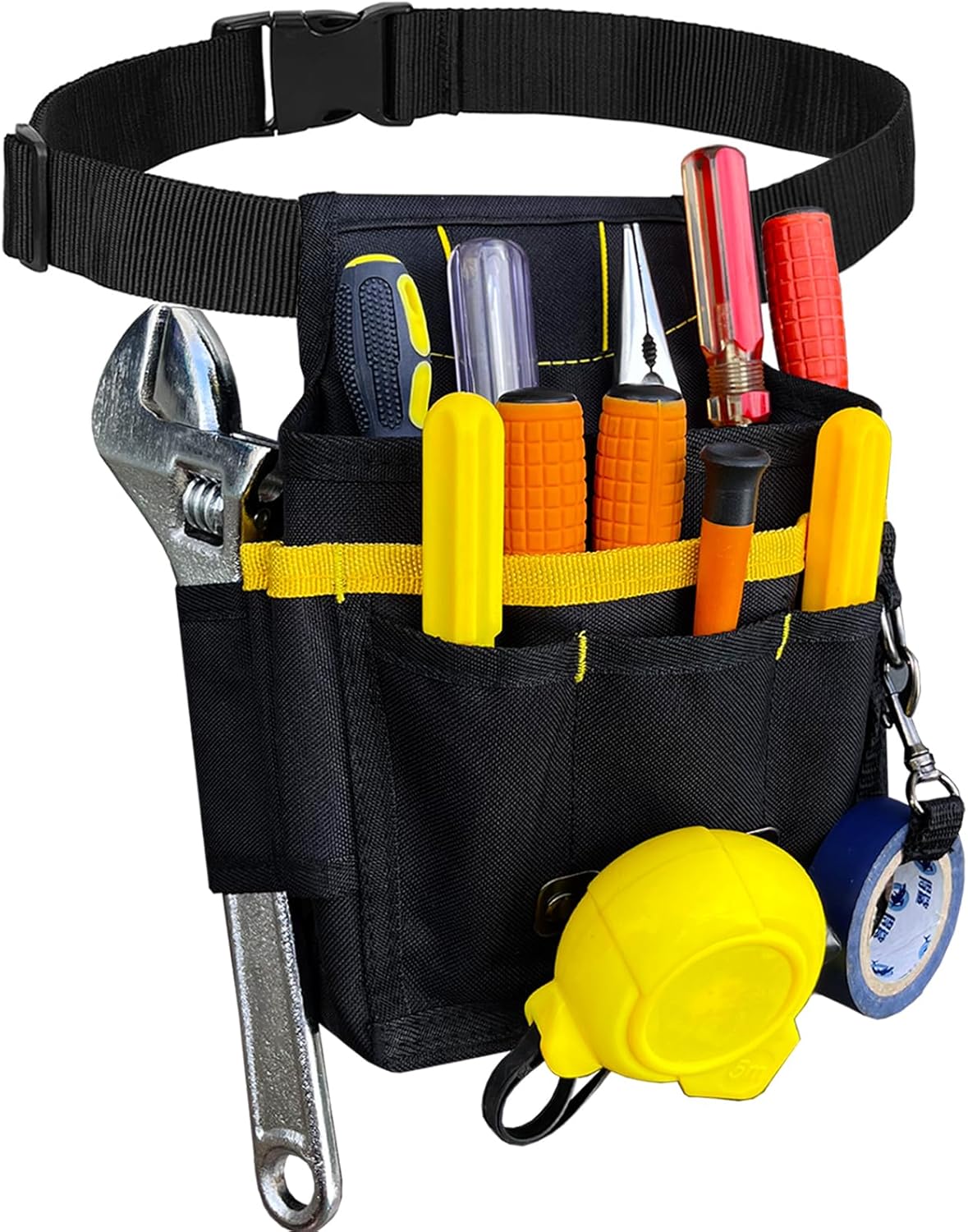 Utility Tool Belt, Work Bag Organizer, Electrician Tool Pouch for Men, Multi-Pockets Adjustable Belt with Metal Tape Holder for Maintenance,Technician,Handyman HVAC