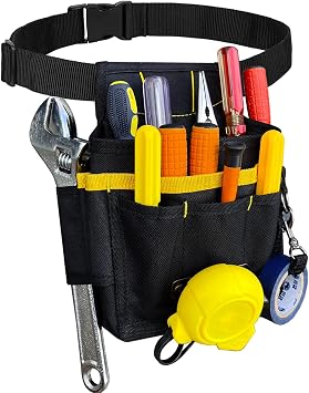 Utility Tool Belt, Work Bag Organizer, Electrician Tool Pouch for Men, Multi-Pockets Adjustable Belt with Metal Tape Holder for Maintenance,Technician,Handyman HVAC