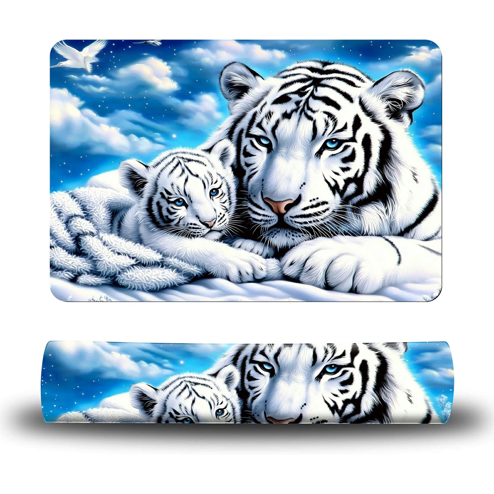 Dikoer Dog Food Mat, 19.6" x 23.6" Absorbent Pet Feeding Mat for Food and Water, Waterproof Diatom Mud Pet Placemat with Non-Slip Rubber Backing, Easy Clean Cat Bowl Mat for Floors - White Tiger