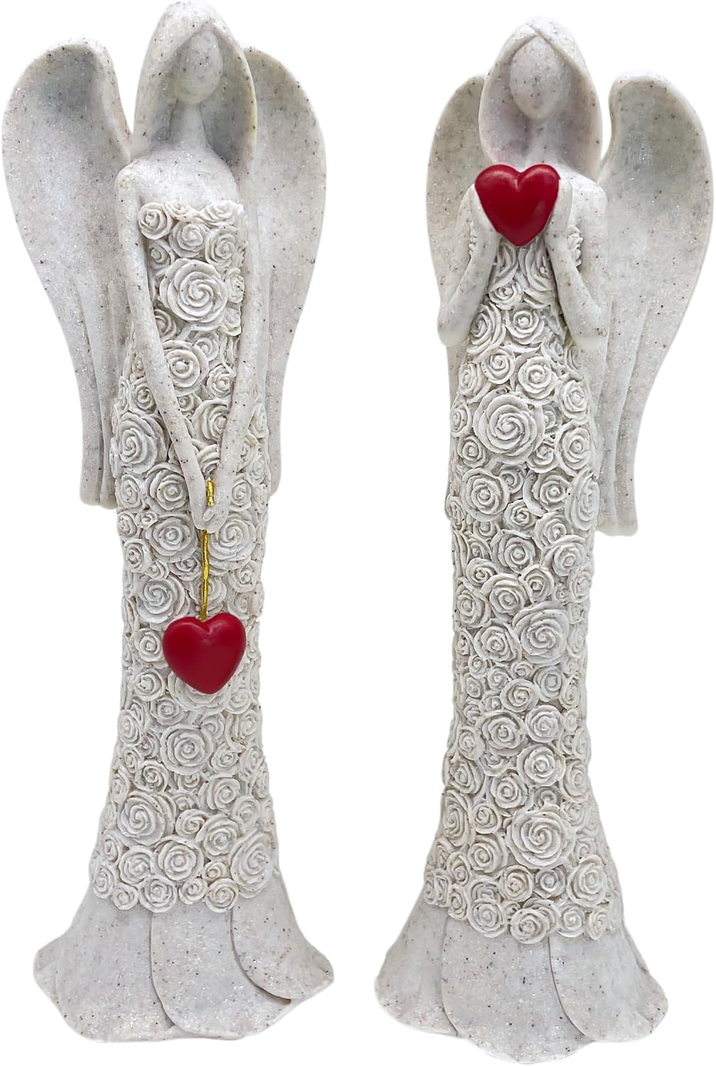 Set of 2 Sand‑Effect Angel Figurines, Rose Relief, Family & Friends Gift