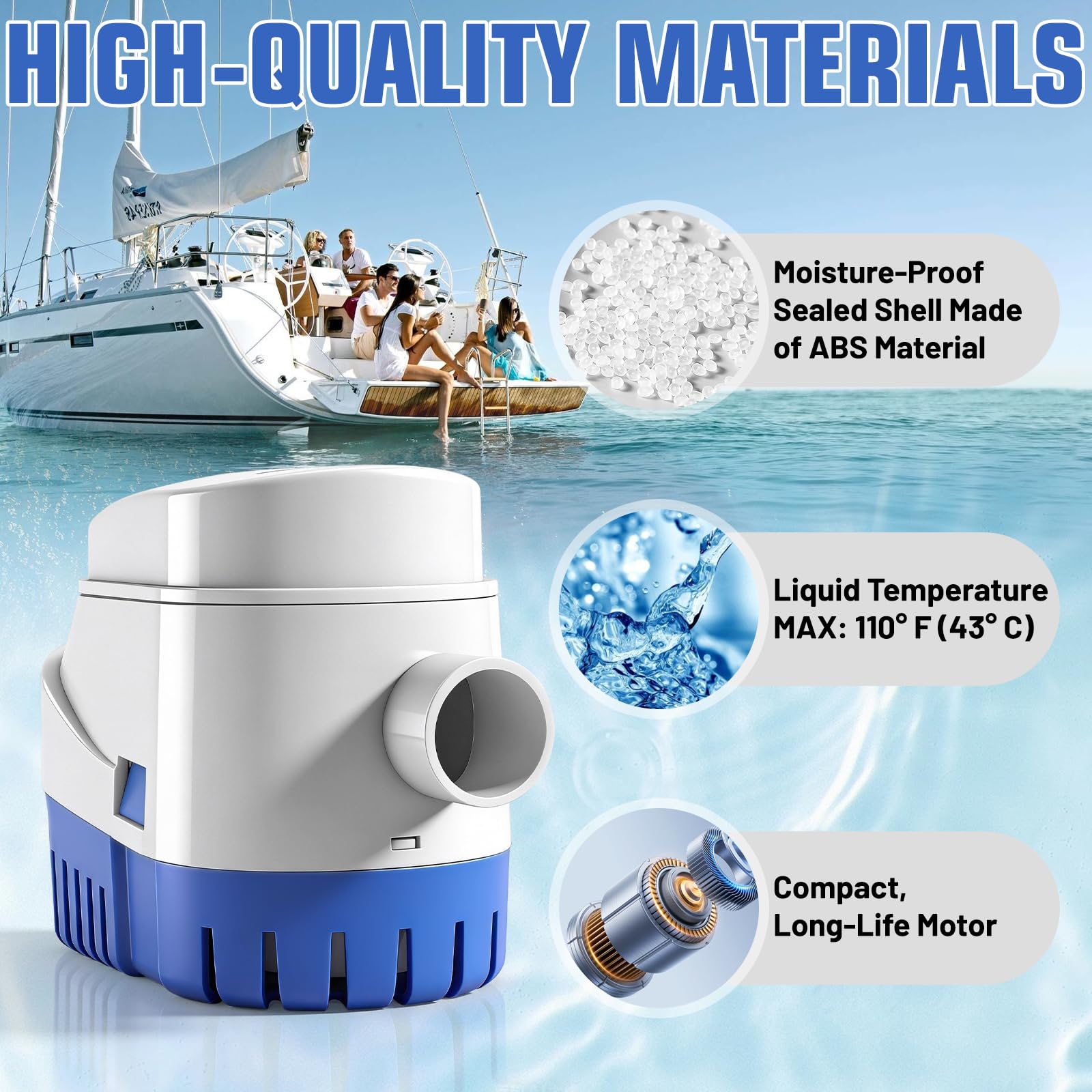 Pompa di sentina automatica, 12 V, 1100 GPH, 29 mm, marina, sommergibile, con interruttore di galleggiamento, per barche, stagni, piscine