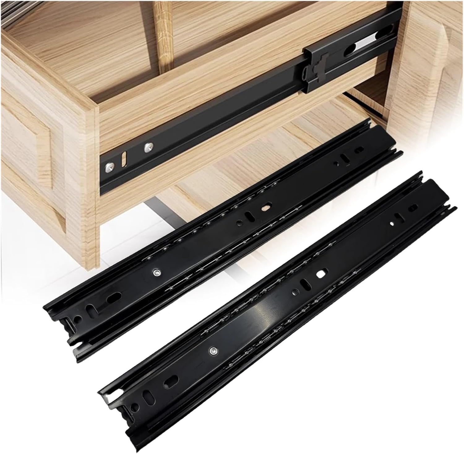 3Fold Full Extension Drawer Slide Black Side Mount Silent Closing Ball Bearing Cabinet Wardrobe Furniture Hardware(8 Inch-1pair)