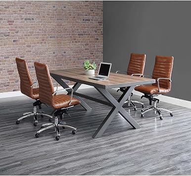 NBF Rivet Eight Seat Conference Tables - Laminate Conference Room Tables - Durable Office Meeting Table - Training Tables for Brainstorming Collaboration Sessions 96" W x 42" D, Charcoal, Oak, Red