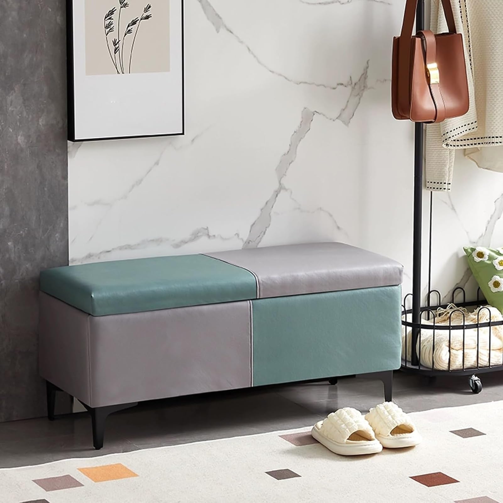 Meuble à chaussures avec banc rembourré et ottomane de rangement pour chambre