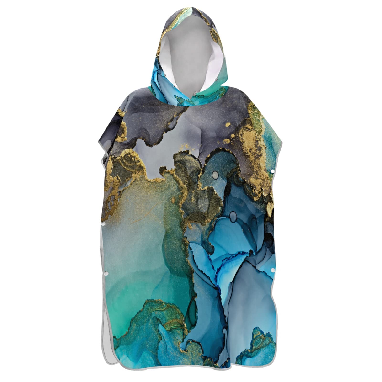 Poncho de surf à séchage rapide en microfibre avec capuche et poche - Bleu et gris doré