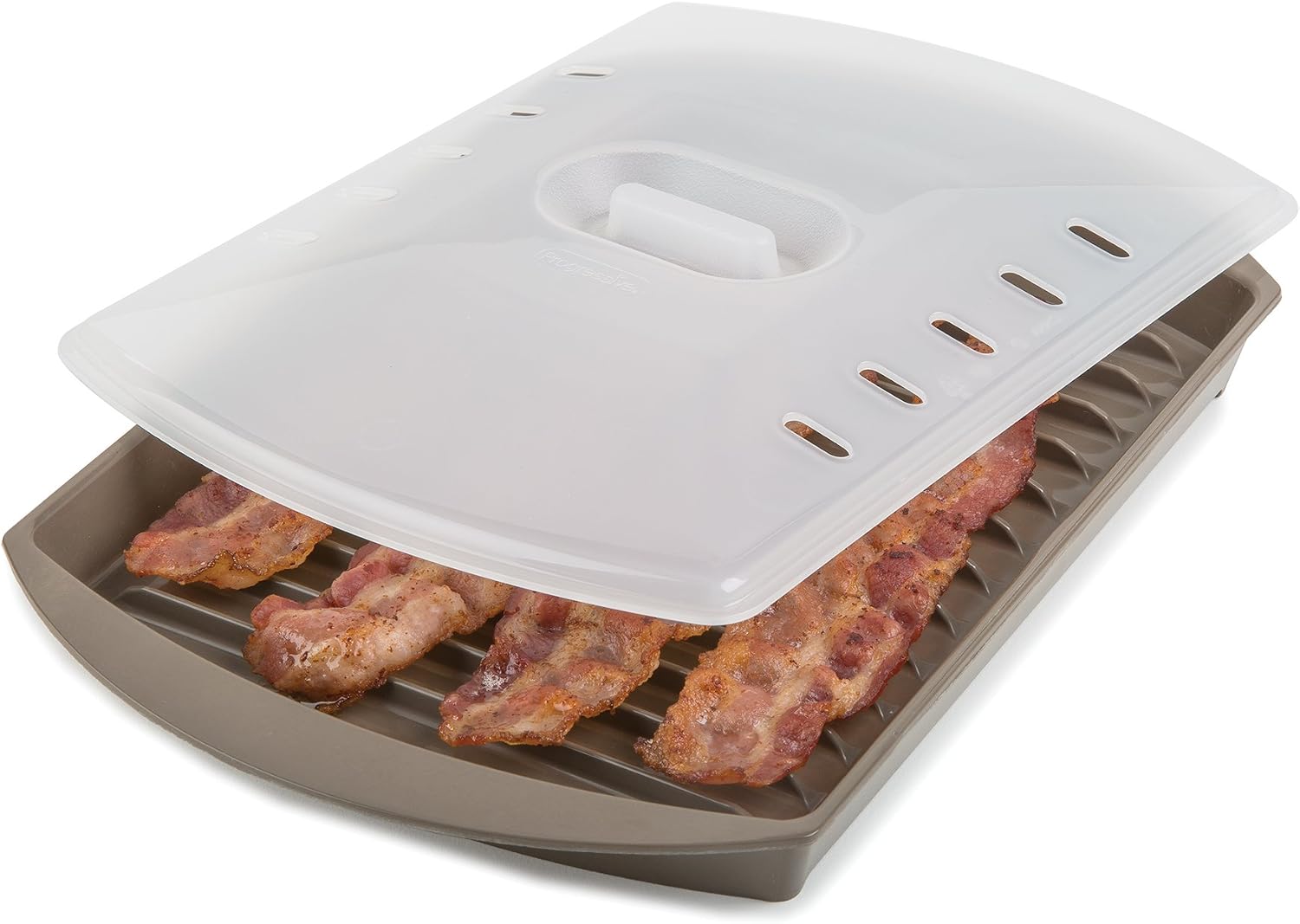 Prep Solutions by Progressive Microwave Small Bacon Grill with Vented Cover, 4-6 Strips of Bacon, Cook Frozen Snacks, Measures 10"L x 7"W x 2.25"H