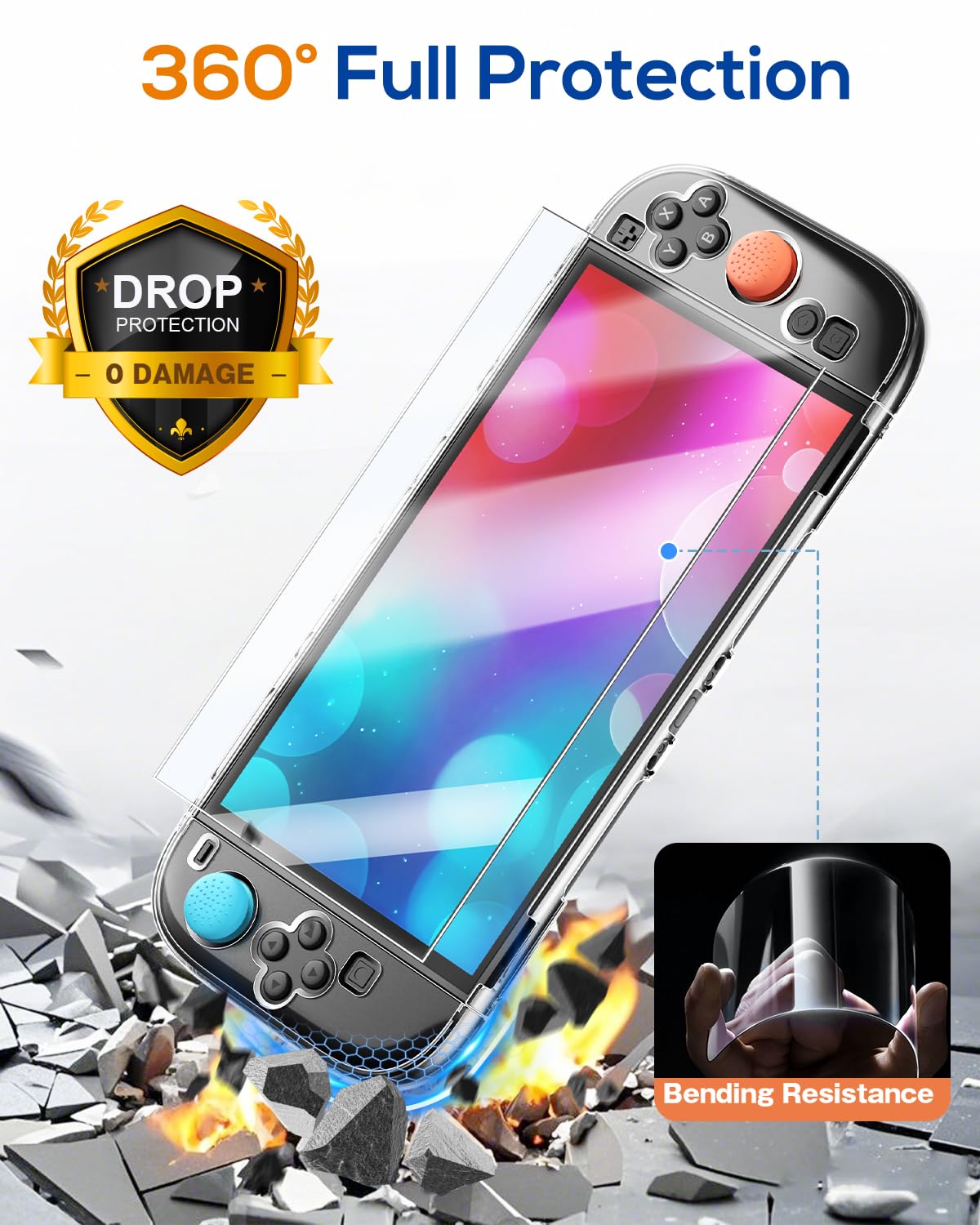 FYOUNG 5-en-1 Étui de Protection Kit d'accessoires pour Nintendo Switch 2(2025) - Pochette de Transport en EVA + Coque Cristal + 2 Verre Trempé + Capuchon stick + Cartouches de Jeu - Noir