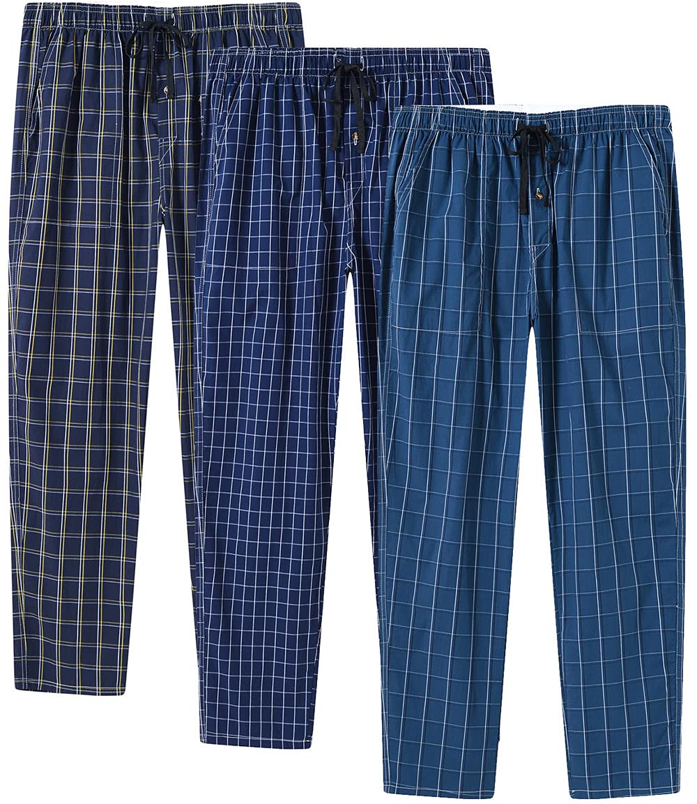 MoFiz Men's Pajama Bottom Pants Sleepwear Lounging Relaxed House PJS Pants with Drawstring Button Fly 3-Pack