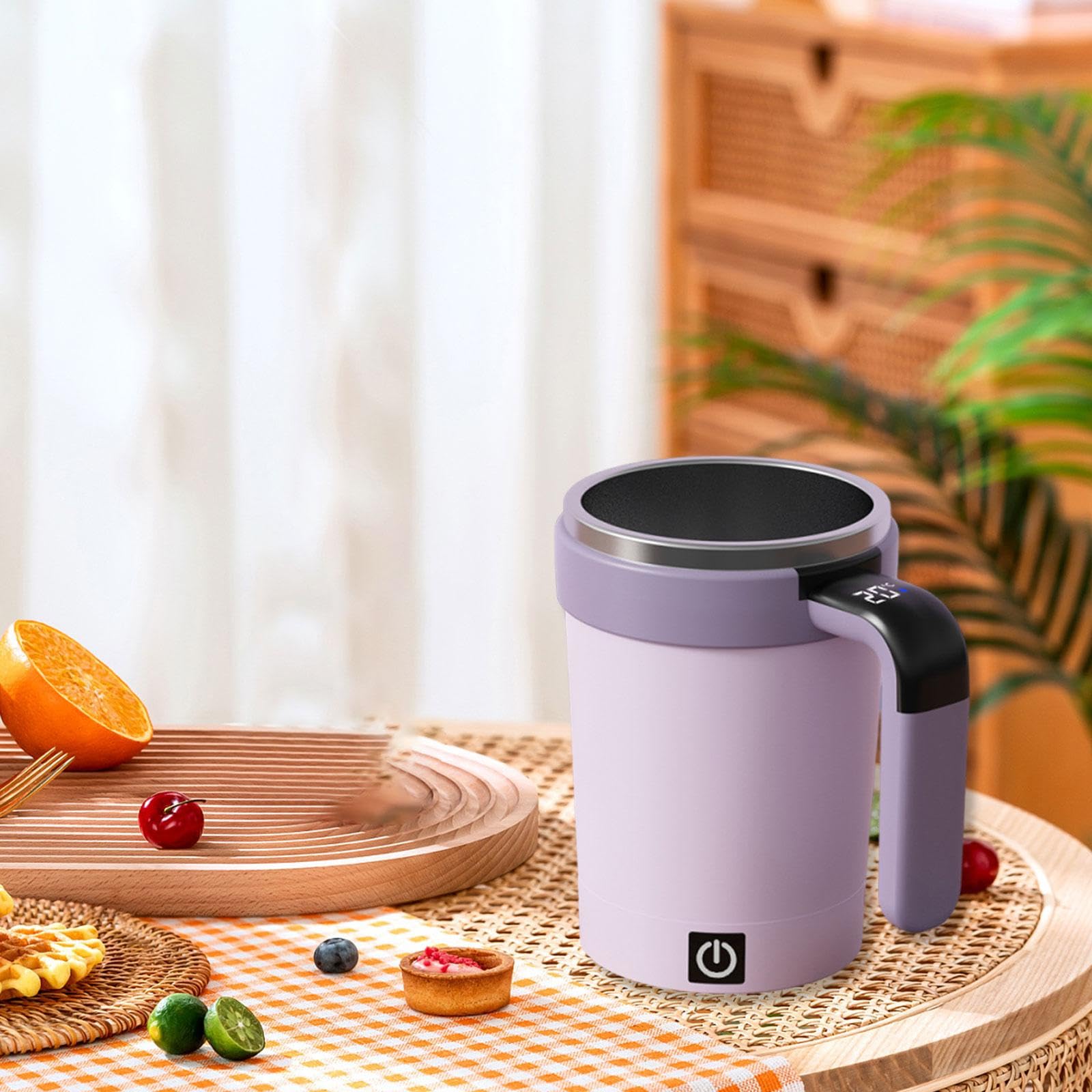 Colcolo Automatischer Rührbecher für Kaffee, 380 ml, Geschenk, Edelstahl, Kaffeezubehör, Rührbecher für Auto, Wandern, Rucksackreisen, Lila