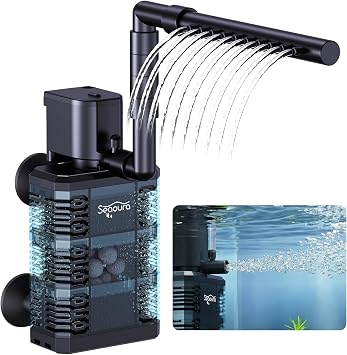 SEAOURA Aquarium Filter,Small Internal Aquarium Filter , Aquarium Quiet Electric Filter for 5-15 Gallon Aquariums,Aeration System 100GPH Water Pump