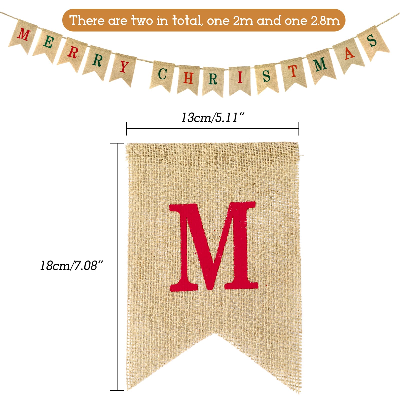 Whaline Christmas JOY Burlap Banner - Rustic Snowflake Bunting With Red Ribbon Bows