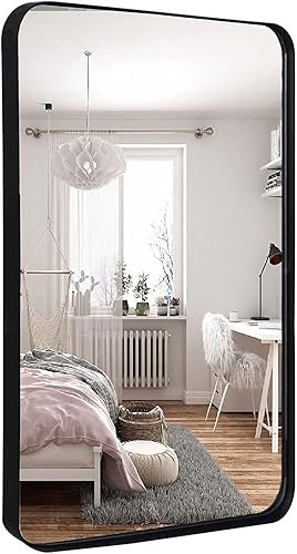 Espejo pequeño de baño de 18 x 24 pulgadas, espejo rectangular con marco negro, espejo de pared moderno, espejo decorativo para baño, sala de estar,