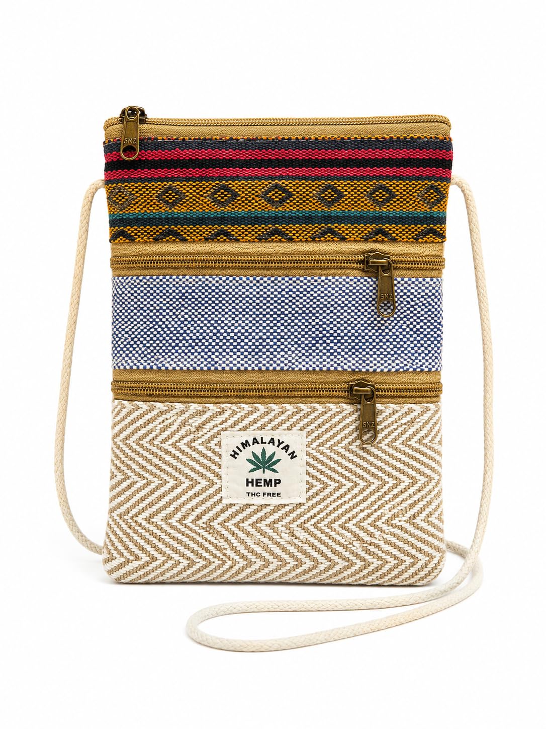 Himalayan Hemp Multi-Zip Crossbody Sling Bag, Boho Striped, THC Free-image-36