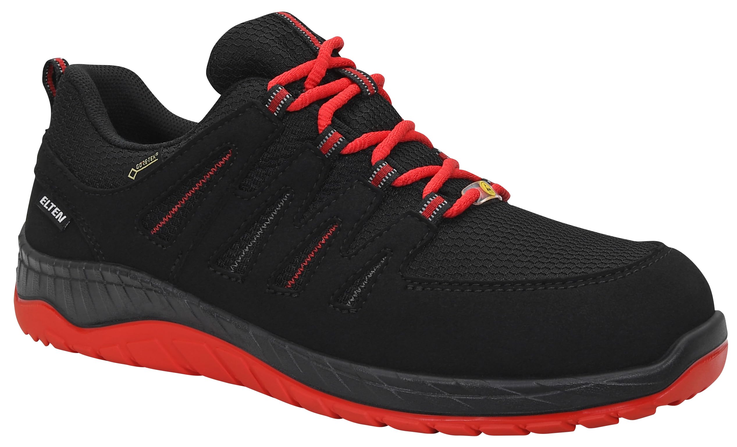 ELTEN Maddox GTX W Black-red Low ESD S3S WR | Sicherheitsschuhe für Damen & Herren, GORE-TEX, Stahlkappe, leicht, atmungsaktiv