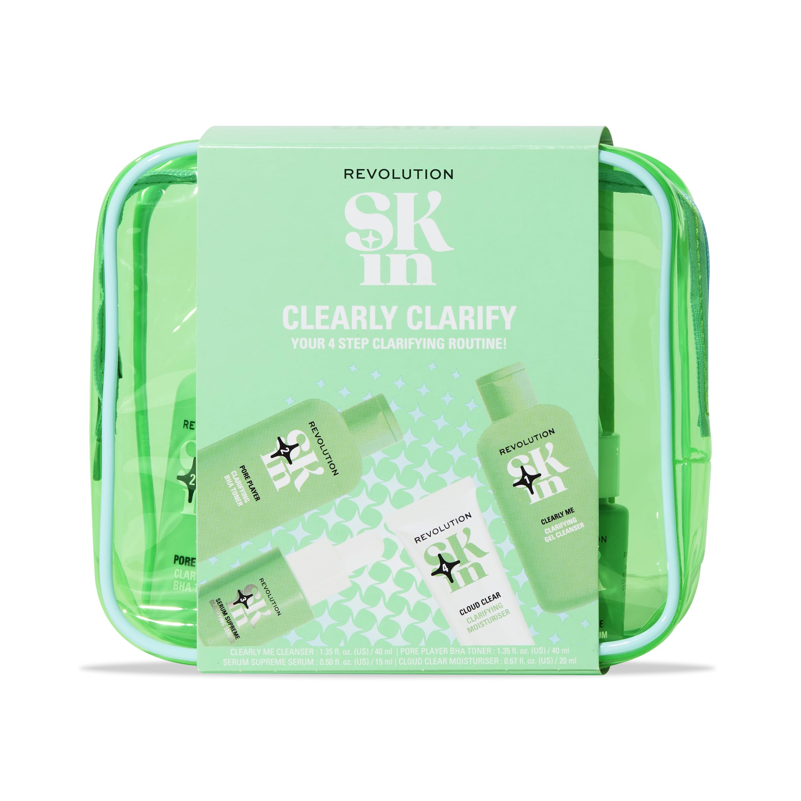 Revolution Skin, Clearly Clarify 4 Step Starter Kit, Skincare Set for Blemish-Prone Skin, Includes Cleanser, Toner, Serum & Moisturiser, Vegan & Cruelty-Free, 4 Products Included