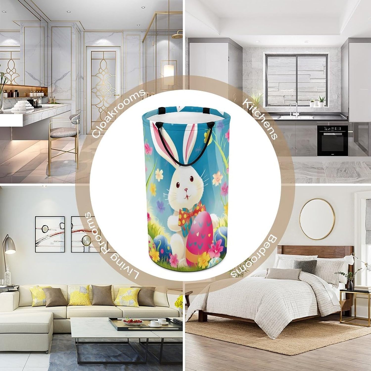 Spring Happy Easter Holiday Laundry Basket Freestanding Laundry Hamper with Handles Waterproof Dirty Clothes Hamper Collapsible Washing Bin Aesthetic Clothes Basket for Bathroom Bedroom Dorm