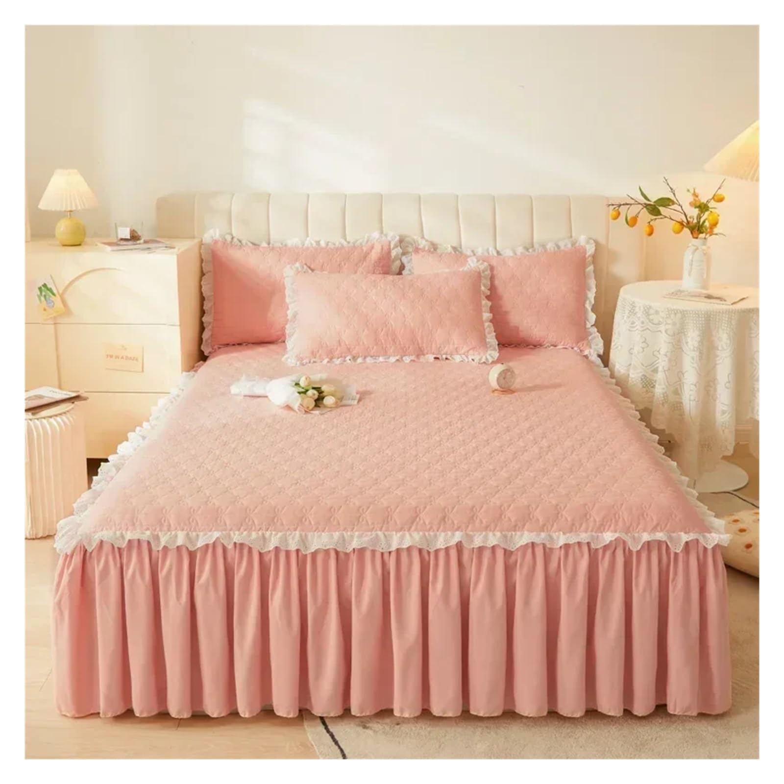 Queen Size Bed Skirt Purple Mattress Protector Thicken Bedspread 180x200 Home Quilted Bed Cover(Besige,180x220cm 1pc)