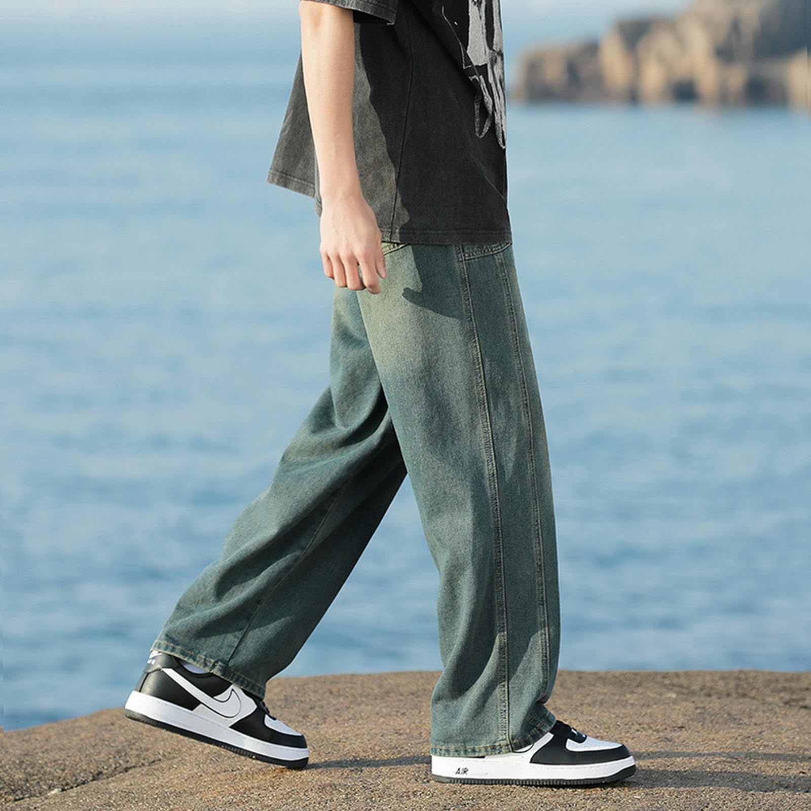 Jeans Estivi lavati da Strada, Pantaloni Dritti da Uomo, Larghi, Versatili, Casual, Lunghi, da uomo-blu-3XL