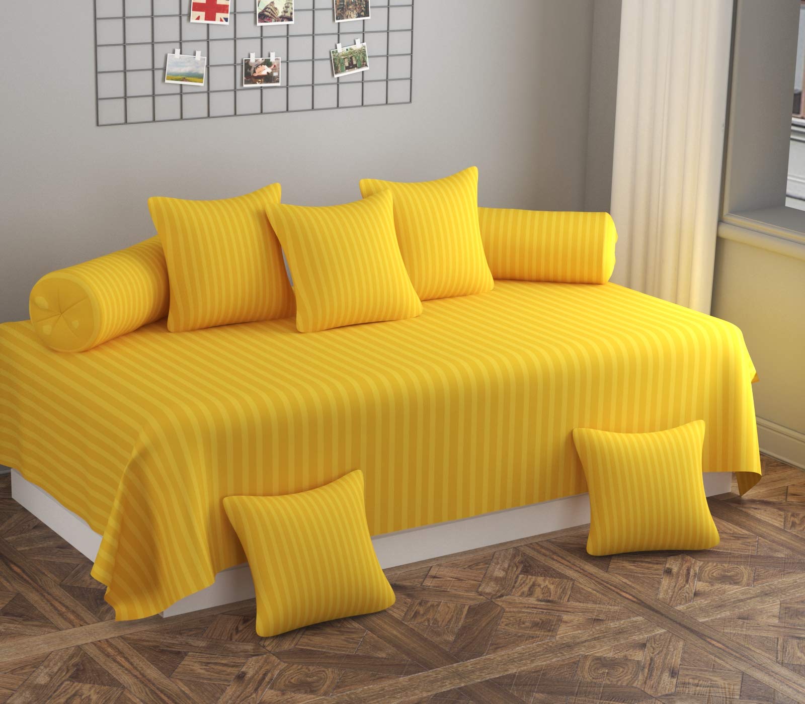IVAZA Striped Color 100% Microfiber Diwan Set 8 Pieces, 1 Single bedsheet, 5 Cushions Covers and 2 Bolster Covers Teal-image-40