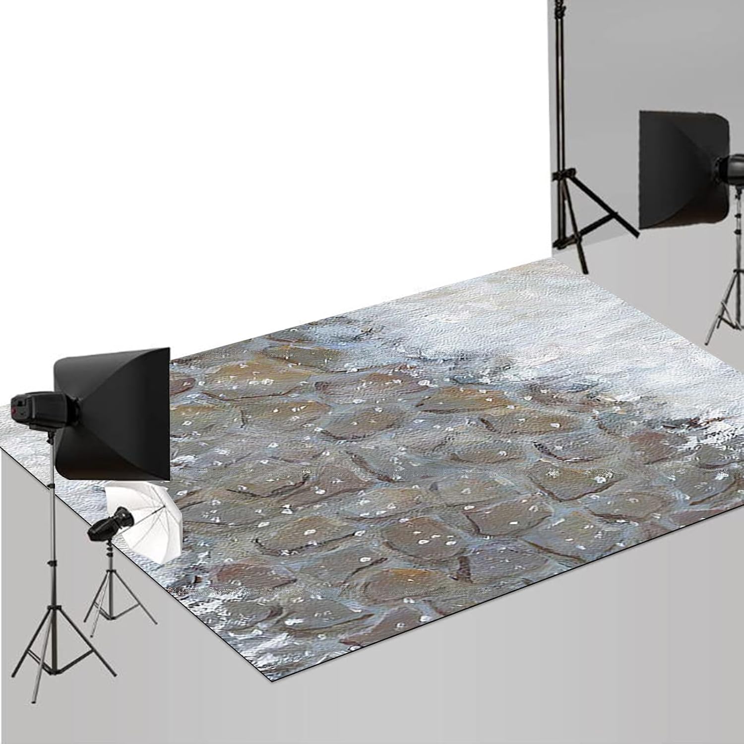 MEHOFOND 5x4ft Rubber Floor Mats Rustic Winter Snow Path Outside Photography Stone Path Rode Printed Floor Retro Rubber Photo Mats Photoshoot Studio Props