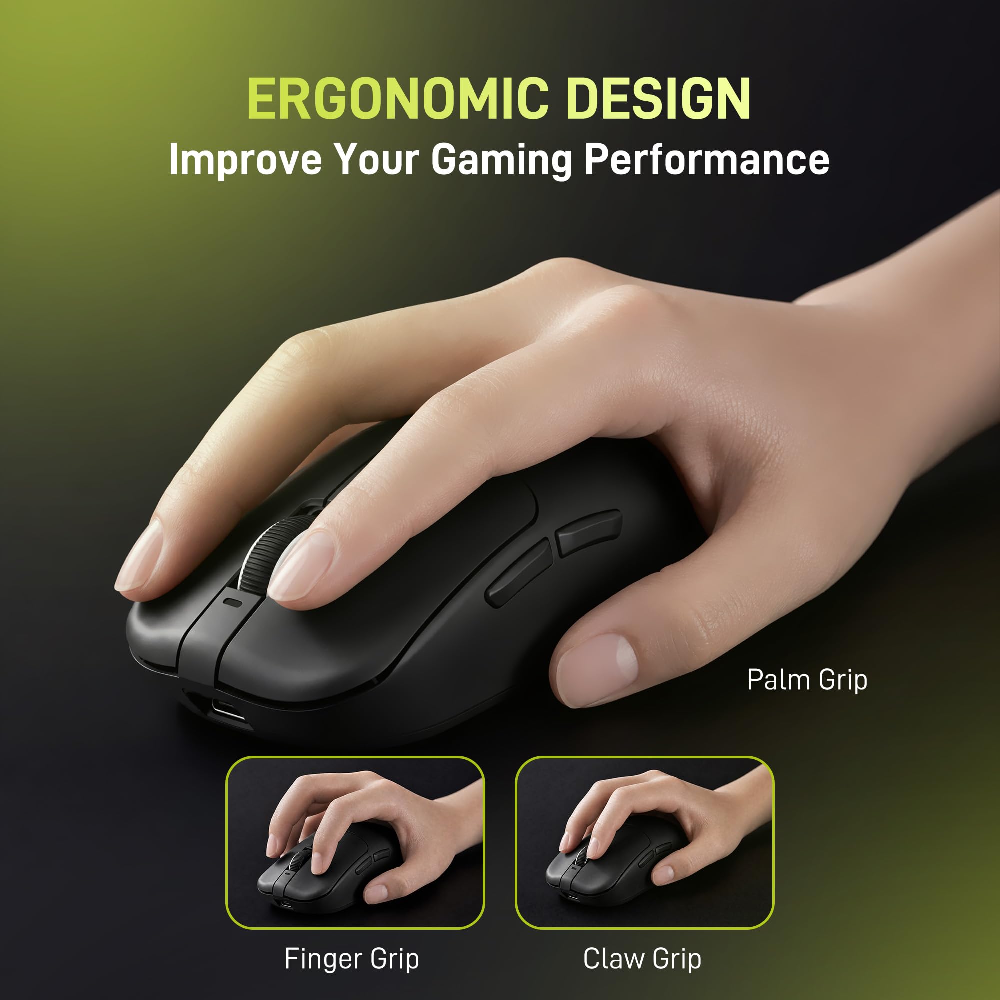VGN F1 Pro Max Lightspeed Souris de jeu sans fil avec double mode 2,4 G/Type-C filaire - Capteur 26 K - 26 000 DPI - 55 g - Légère - 6 boutons programmables - Jusqu'à 200 h d'autonomie de la batterie