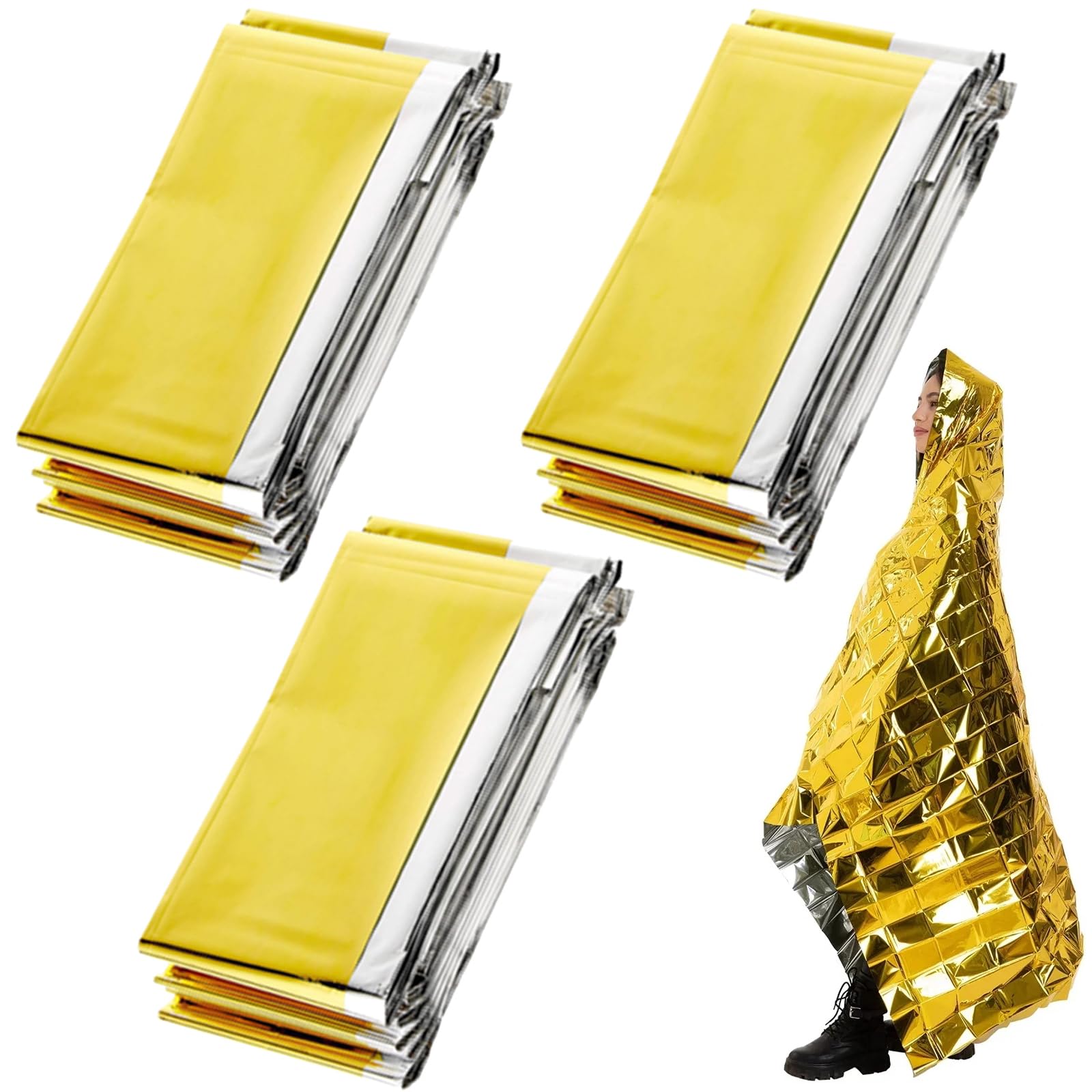 Couverture Thermique Couverture De Survie Extra Large Réutilisable - 2 Pièces Or/argent Avec Sifflet D'urgence équipement Urgence