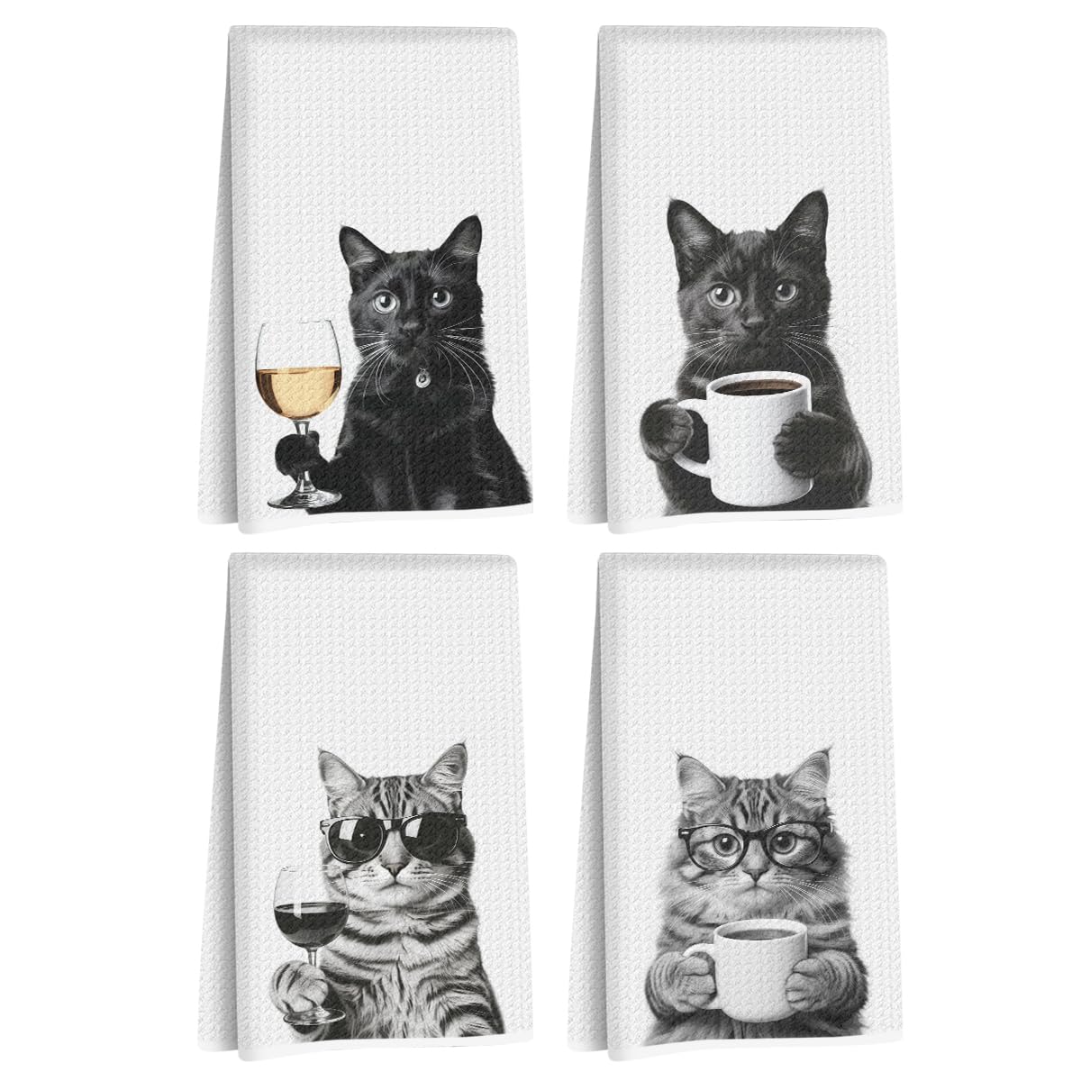 4 Pcs Funny Cat Kitchen Towels 24x14 Inch, Funny Reusable Dish Towels