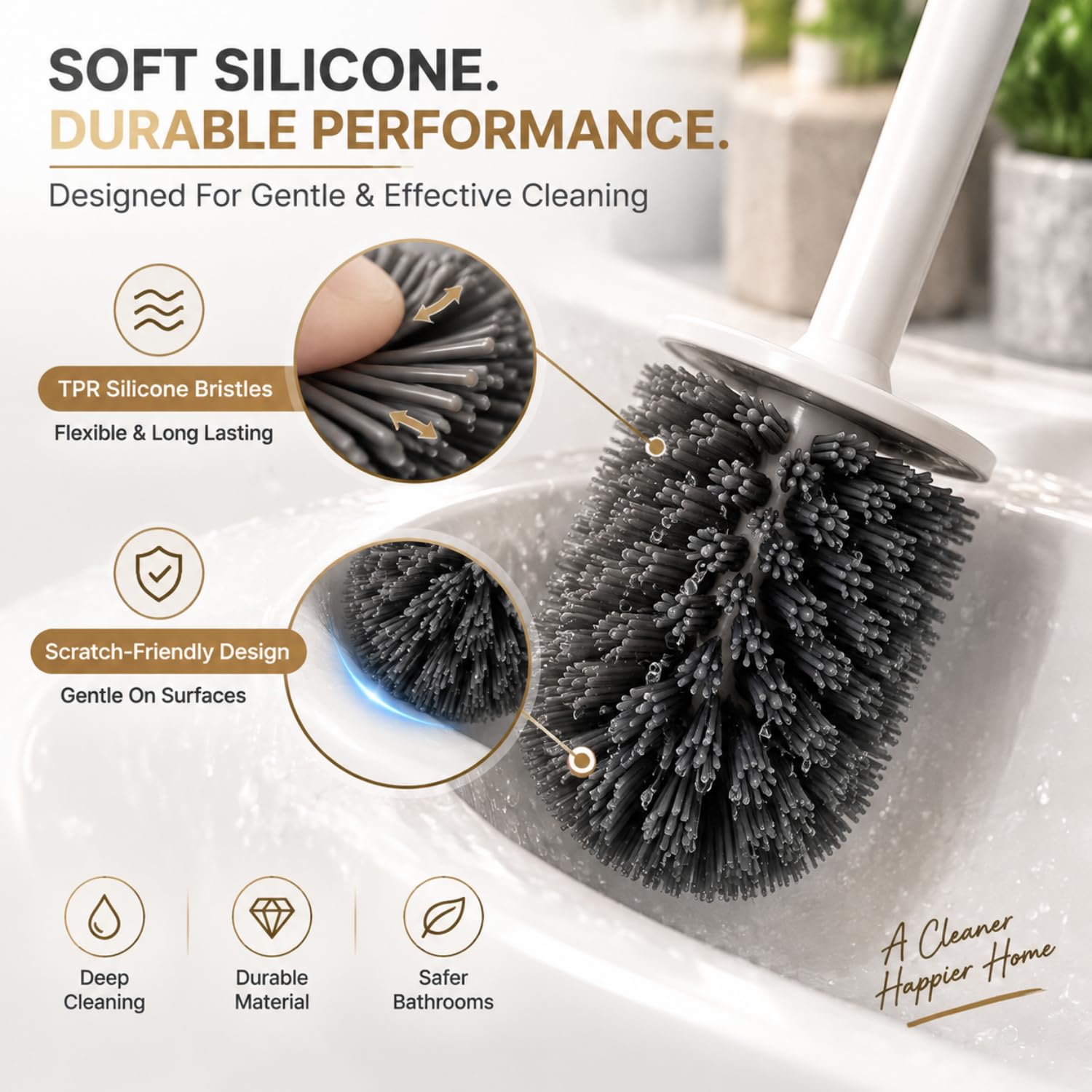 VEZPAX Wall Mounted Silicone Toilet Brush | Soft Bristle Bathroom Cleaning Brush with Holder | Modern Japanese Design | Quick-Drying & Hygienic (2 in 1) — Amazon image 4