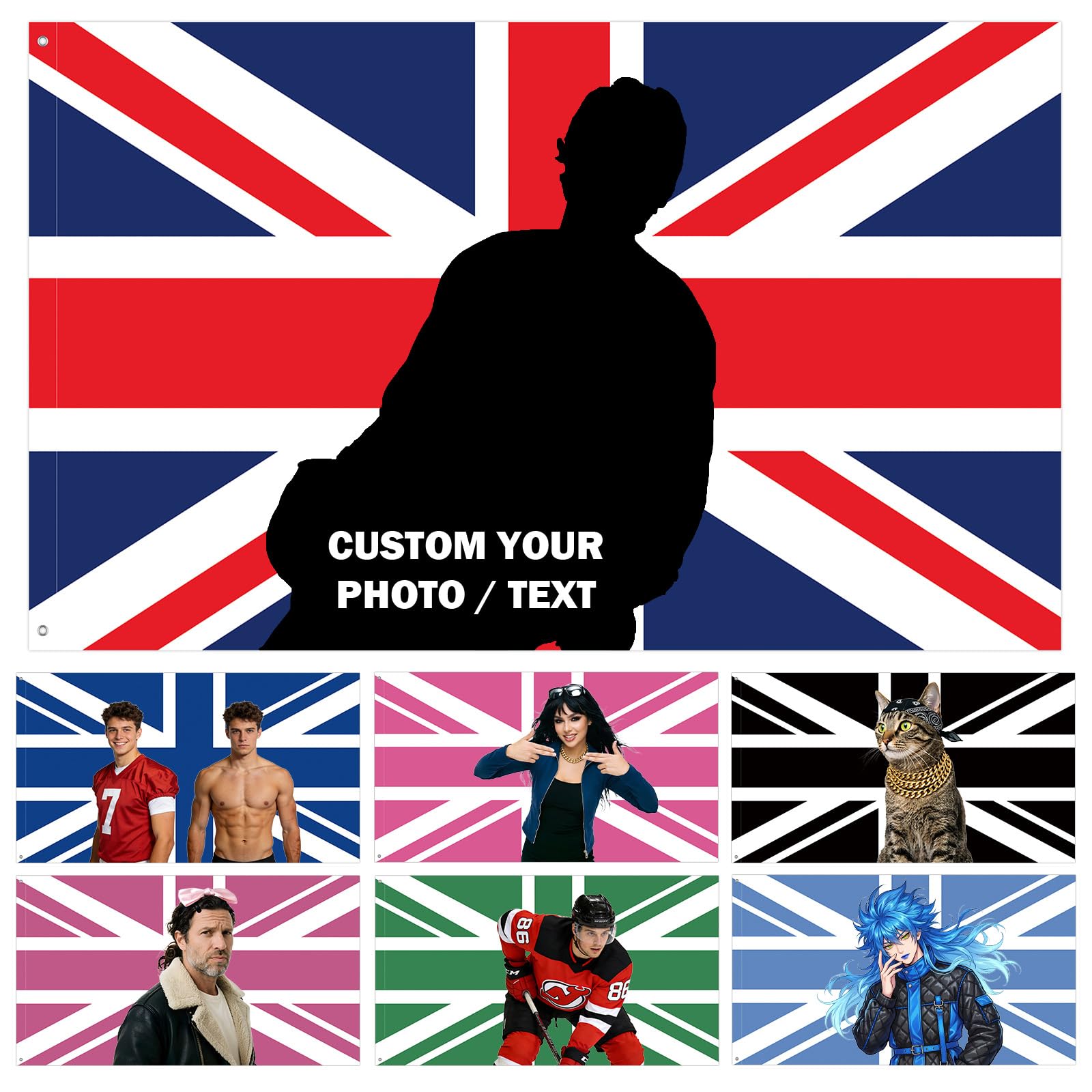 Custom British Flag-Personalised Union Jack Flags with Picture Photo Logo Text-Custom United Kingdom Tapestry Banner Flag for Competitions,Party Bar Garden Festivals Dorm Decor Indoor Outdoor