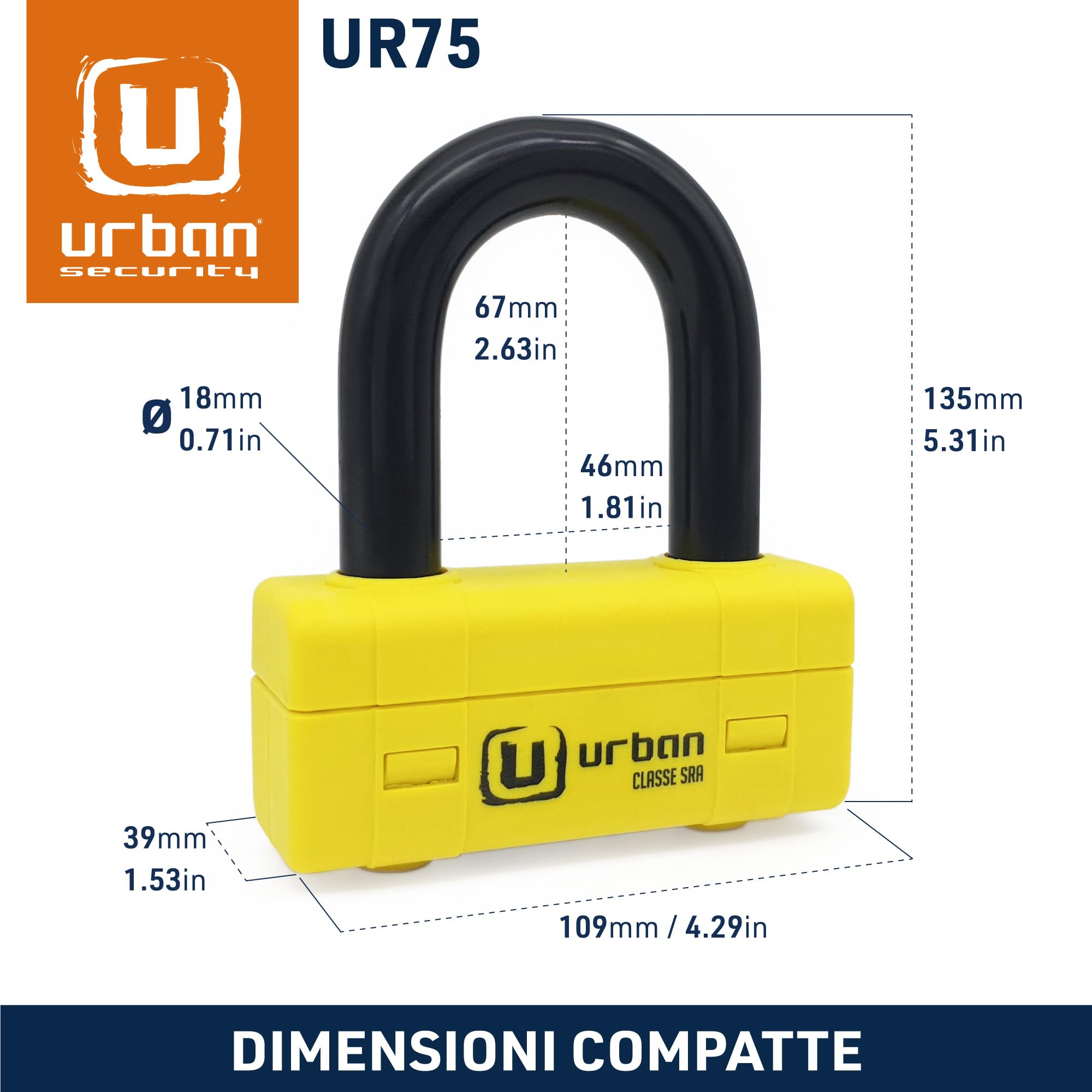 URBAN UR75120 Lucchetto Catena Antifurto Moto Alta Sicurezza Omologato Classe SRA, Mini U Blocca Disco + Catena ø15, 120 cm