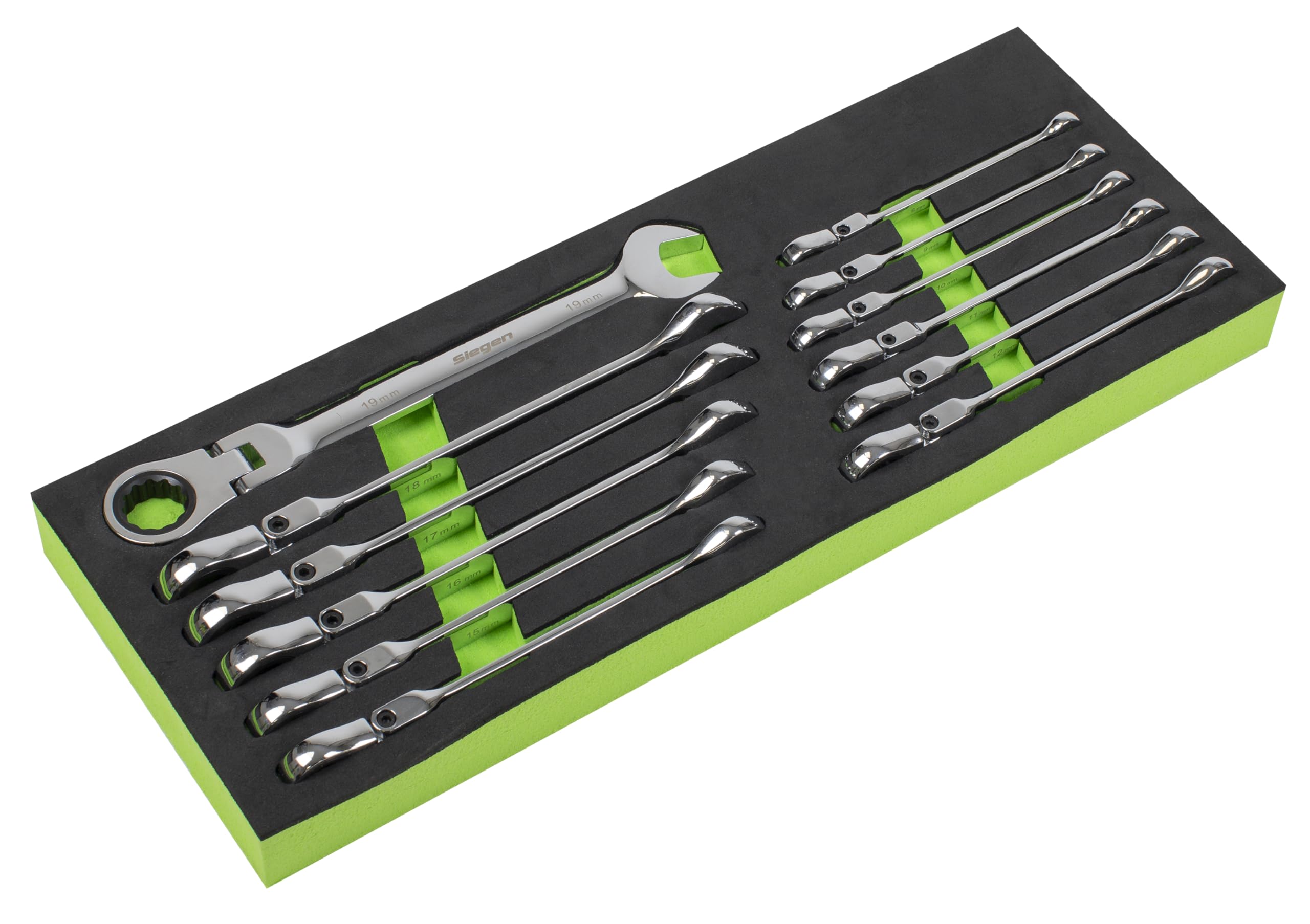 Sealey S0635 Metric Flexible Head Ratchet Combination Spanner Set, 12 Pieces