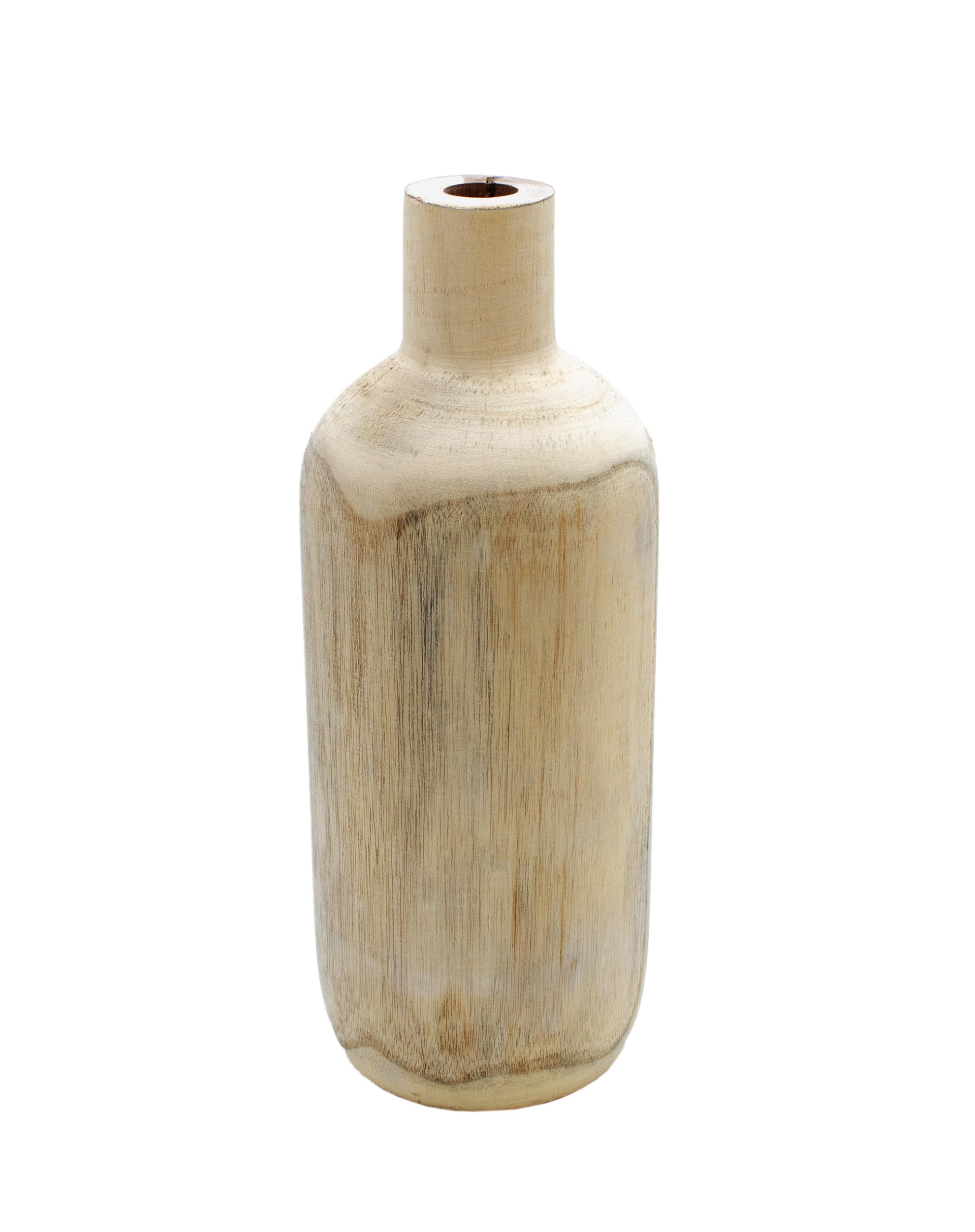 Jarrón grande de madera con diseño de flores, color natural, 40 cm, botella de madera natural, decoración de mesa, para plantas artificiales y hierba de las Pampas