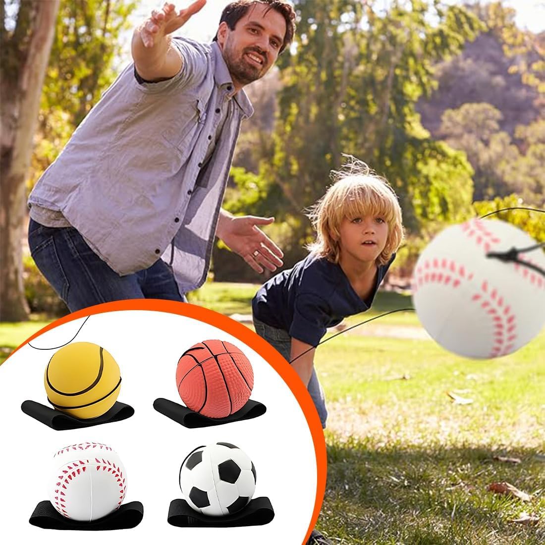4 Pezzi Palla Di Ritorno Del Polso,Ø 6cm Palla da Polso con Rimbalzo, Palline da Polso per Sport,Pallina con Elastico da Polso per Bambin Adulti Anziani Esercizio