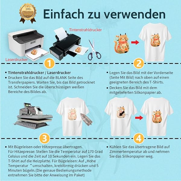 TransOurDream A4X10 Blatt+1 Silikonpapier,Echte Inkjet/Laser T-Shirt Transferpapier, Transferfolie Bügelfolie(durchscheinend Folie), für helle Textilien, Textilien Aufbügeln - 4