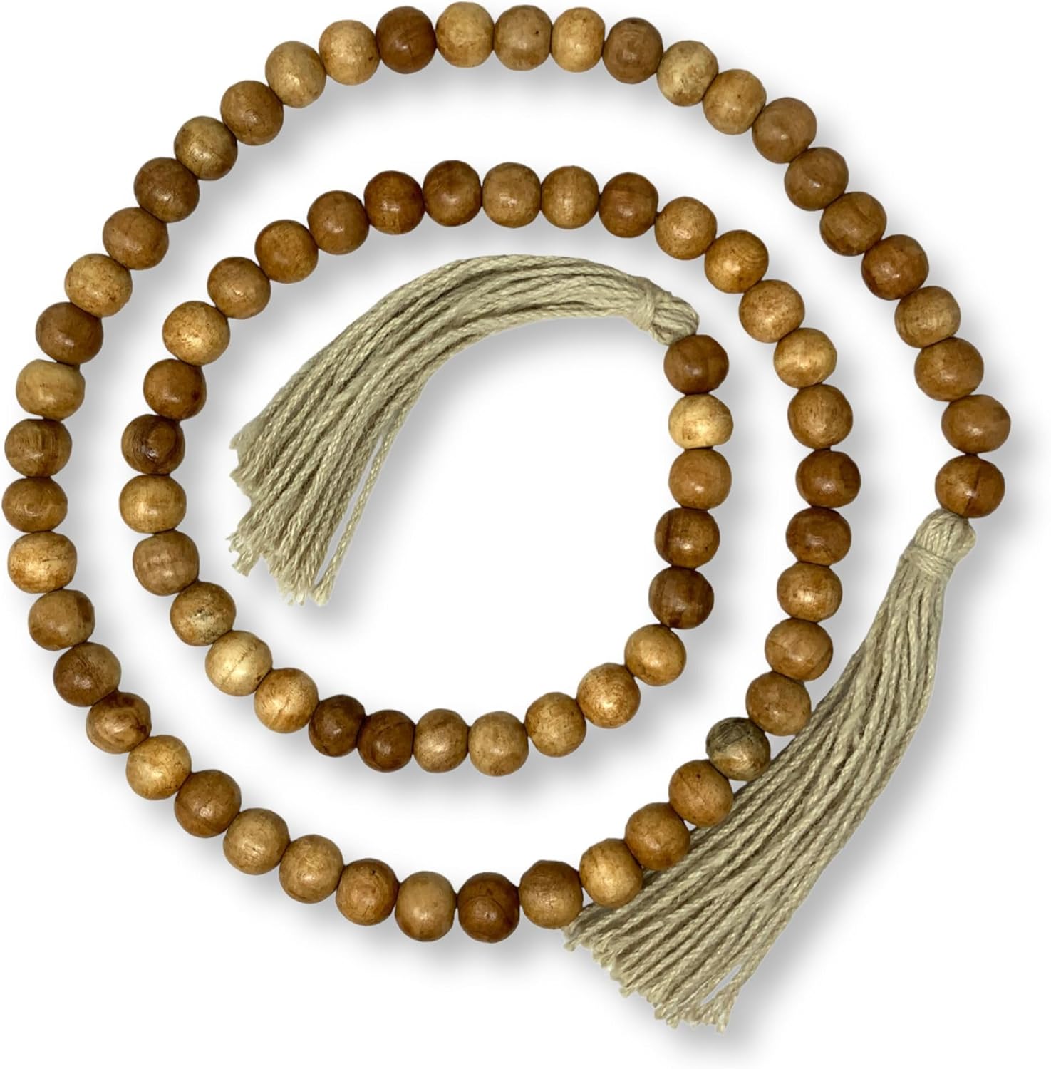 90" Wooden Boho Wood Bead Garland with Jute Tassels - Rustic Home Decor for Fall & Christmas, Perfect for Coffee Table, Living Room - Modern Farmhouse Decor Neutral Colors (2, Natural)