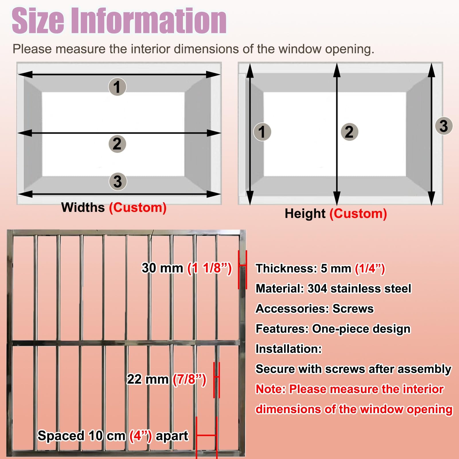 Rejas para Ventanas Exteriores Rejas de Seguridad Antirrobo para Ventanas Instalación Interior Aptas | Barra de Seguridad Fija y Permanente para Ventanas (Barrera de Seguridad para Altillos), Rejas Decorativas(24x39in/60x100cm)