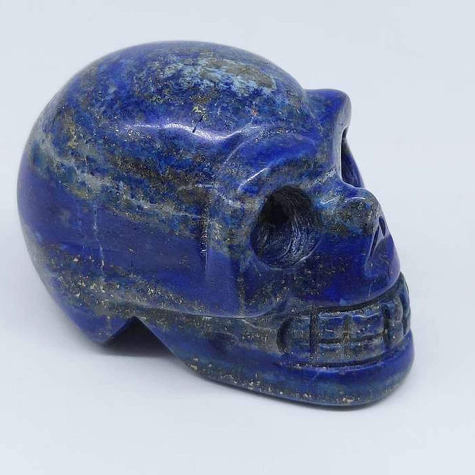 Kamienie szlachetne rzeźba statuetka czaszka, uzdrawiająca kryształowa ludzka czaszka, kieszonkowa kryształowa figurka ręcznie rzeźbiona rzeźba dekoracja, LapisLazuli-5 cm