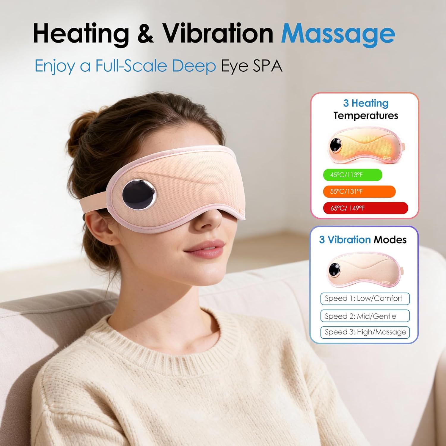 Cordless Heated Eye Mask with Massager, Warm Compress for Eyes, 3D Contoured Light-Blocking Eye Mask for Dry Eyes, LED Display, 3 Heat & Vibration Modes, Home, Office & Travel - Image 2