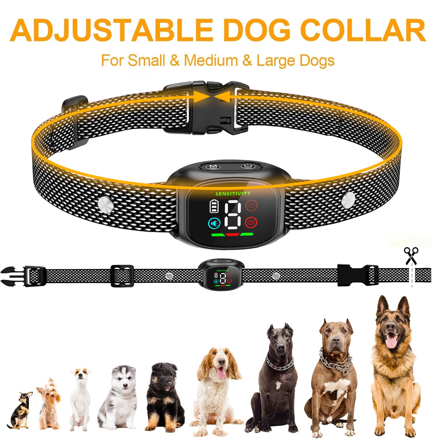 Collier Anti-Aboiement Chien Rechargeable, Collier Anti Aboiement Chien Automatique avec 4 Modes, 8 Niveaux de Sensibilité, Détection Intelligente & Sécurité, Étanche IP67 pour Petit et Gros Chien